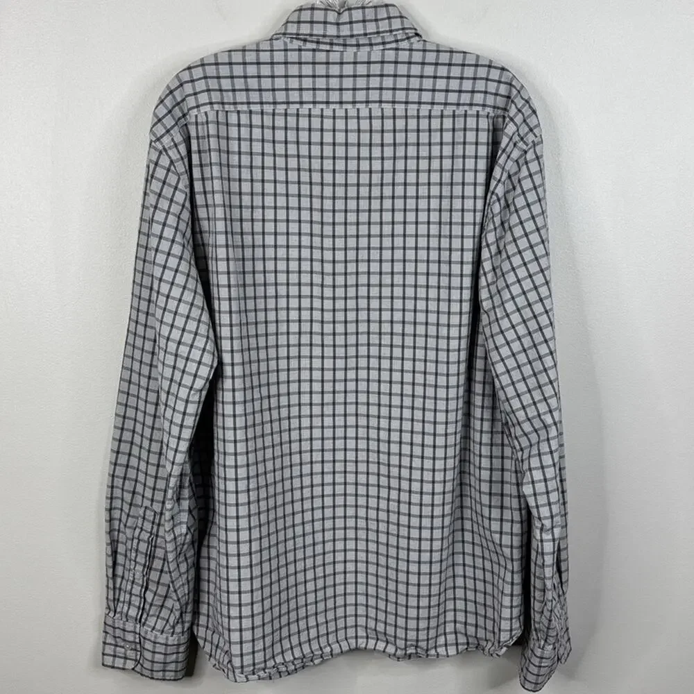 J. Crew Men's XL Slim Fit Shirt Gray Charcoal Checkered Long Sleeve Cotton